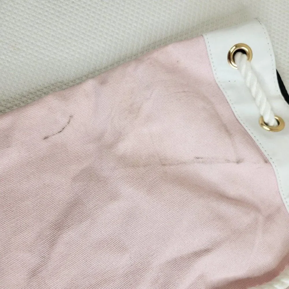 Victoria’s Secret Pink White Stripe Beach Bucket Bag Backpack Canvas
